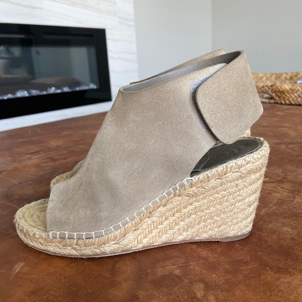 CELINE Suede Espadrille Wedge Sandals